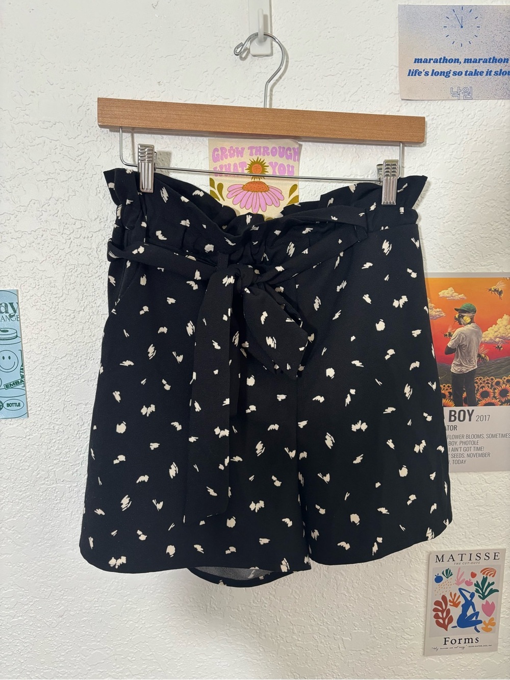 Lush Black High-Waist Tie-Front Printed Shorts